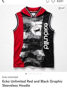 Ecko Unltd Red and Black Graphic Sleeveless Hoodie Shirt for Men
